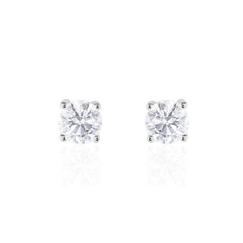Boucles D'oreilles Puces 4 Griffes Or Blanc Diamant Synthetique - Clous d'oreilles Femme | Histoire d’Or