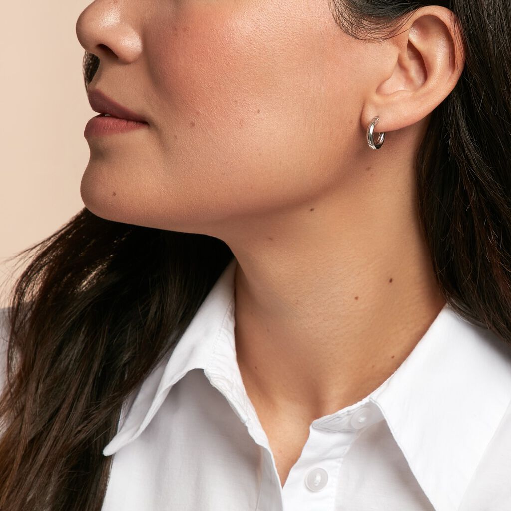 Créoles Maia Argent Blanc - Boucles d'oreilles créoles Femme | Histoire d’Or