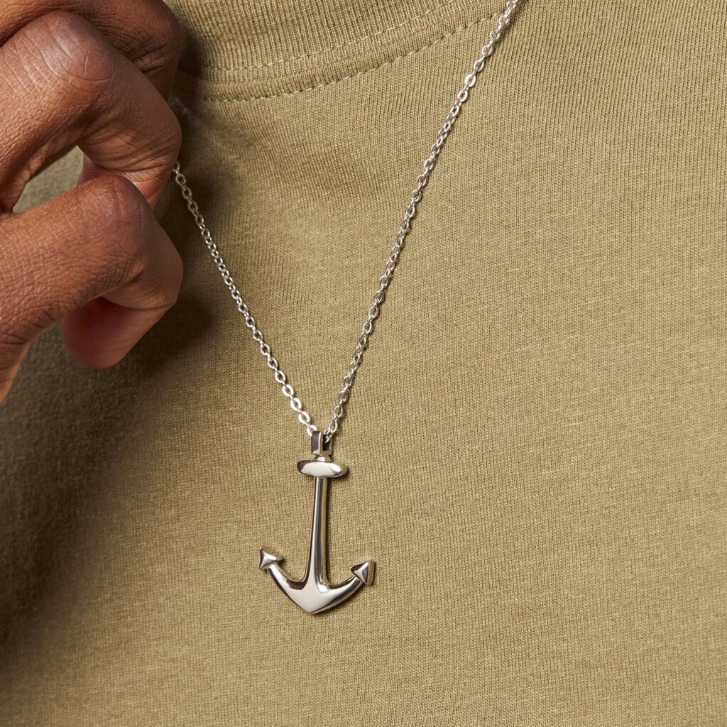 Collier Cedric Acier Blanc - Bijoux Ancre Homme | Histoire d’Or