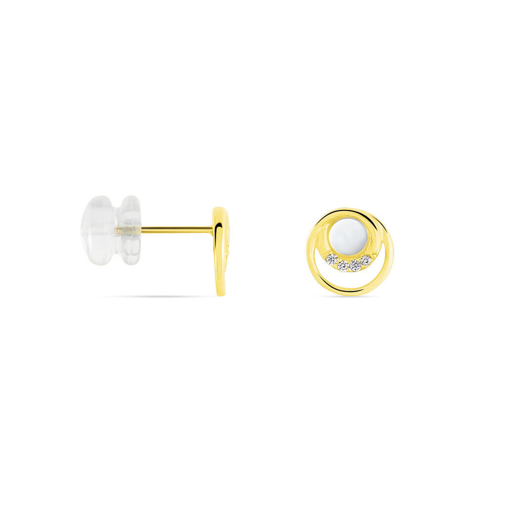 Boucles D'oreilles Puces Kamilka Or Jaune Nacre Et Oxydes - Clous d'oreilles Femme | Histoire d’Or