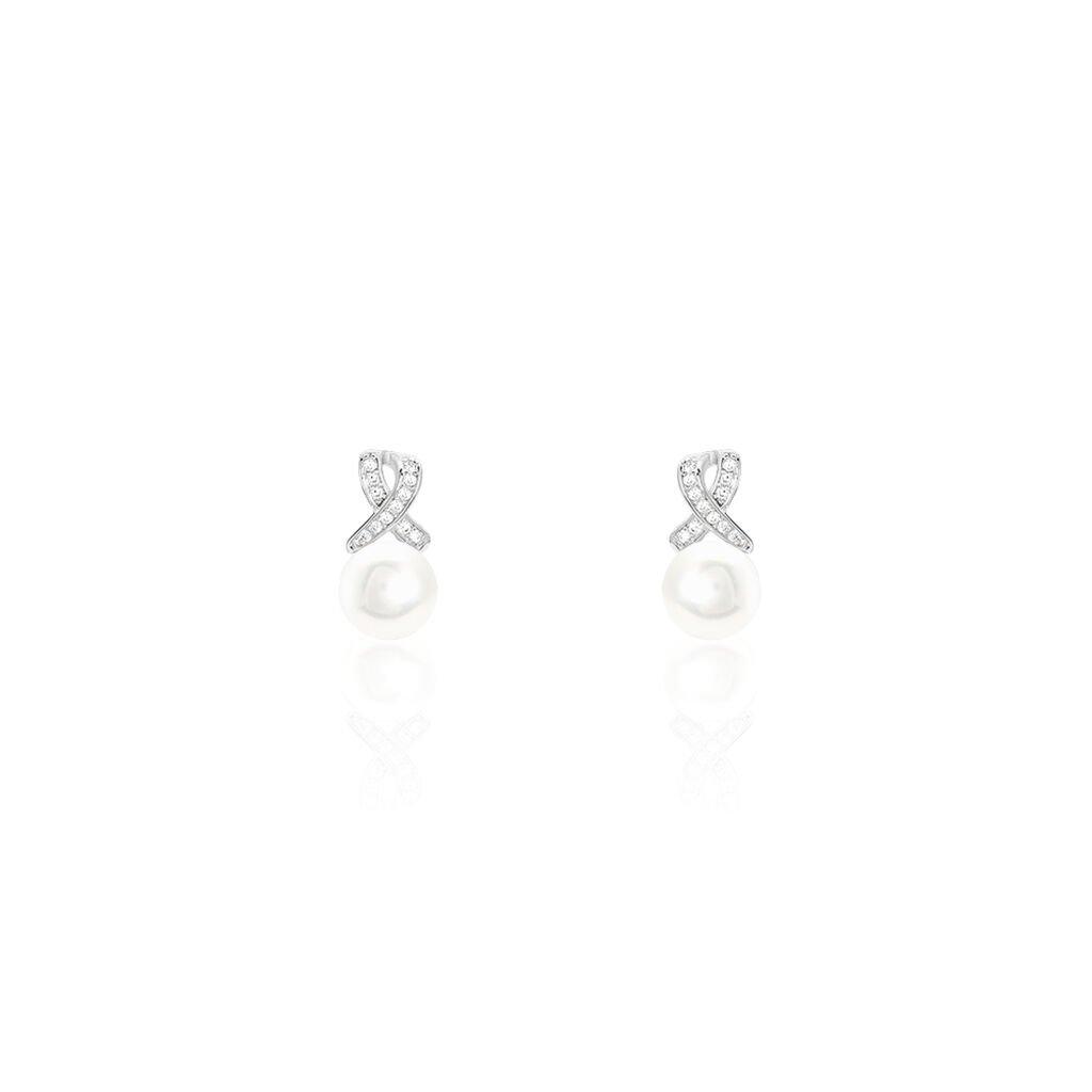 Boucles D'oreilles Pendantes Sathine Argent  Perle De Culture Et Oxyde - Boucles d'oreilles fantaisie Femme | Histoire d’Or