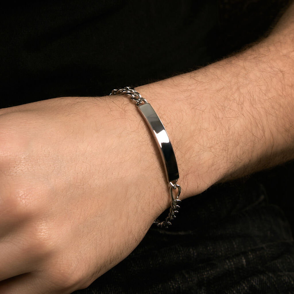 Bracelet Identit&eacute; Acier Blanc Jimmy - Gourmettes Homme | Histoire d&rsquo;Or