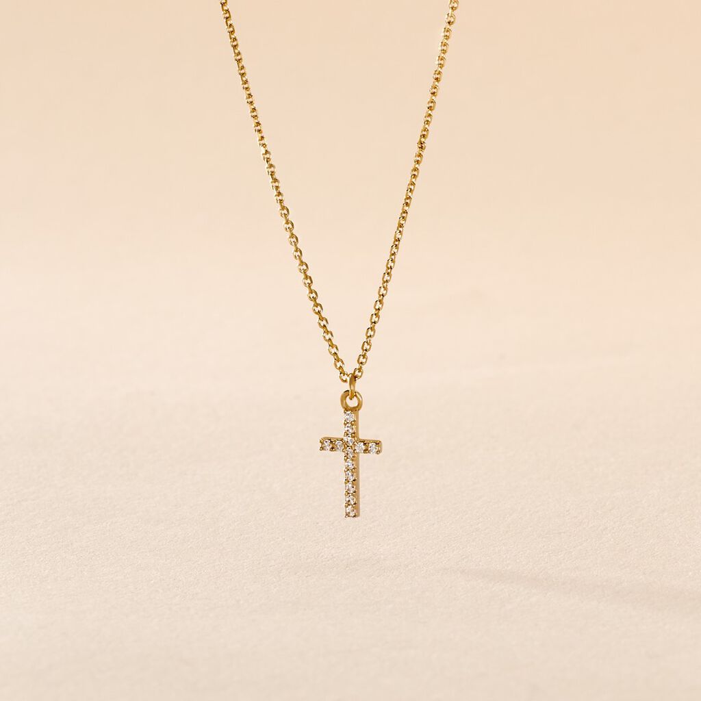Collier Cobeia Croix Maille For&ccedil;at Or Jaune Oxyde De Zirconium - Colliers Femme | Histoire d&rsquo;Or