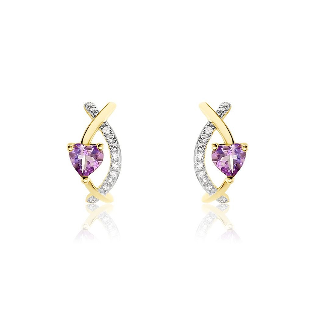 Cr&eacute;oles Clothilde Or Jaune Am&eacute;thyste Oxyde De Zirconium - Boucles d'oreilles cr&eacute;oles Femme | Histoire d&rsquo;Or