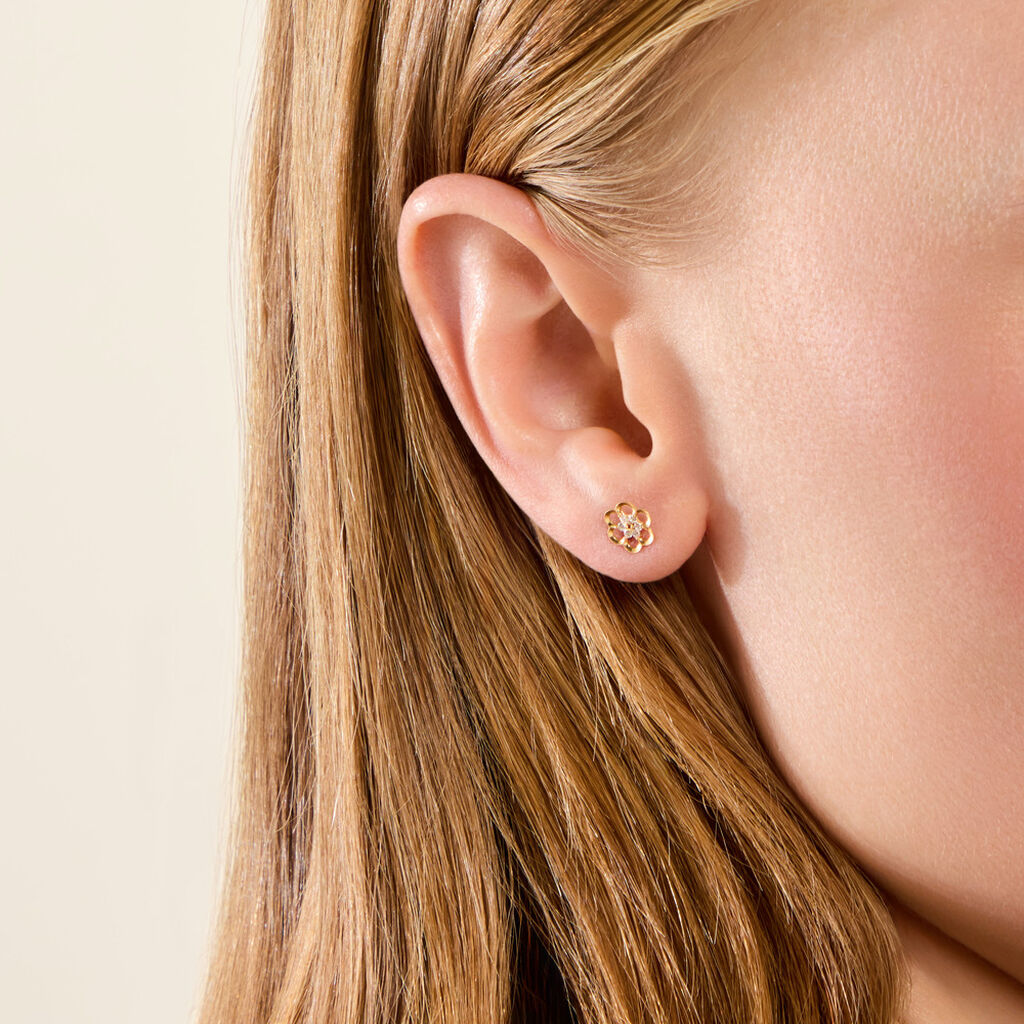 Boucles D'Oreilles Puces Philine Argent Dor&eacute; A L'Or 750/1000 Oxyde De Zirconium - Boucles d'oreilles fantaisie Enfant | Histoire d&rsquo;Or