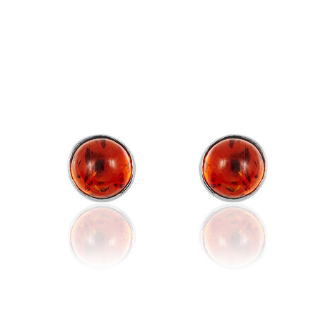 Boucles D'oreilles Puces Brunhild Argent Blanc Ambre - Boucles d'oreilles fantaisie Femme | Histoire d’Or