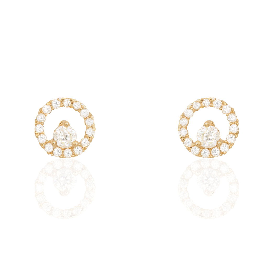 Boucles D'oreilles Puces Lila Plaqué Or Jaune Oxyde De Zirconium - Boucles d'oreilles fantaisie Femme | Histoire d’Or