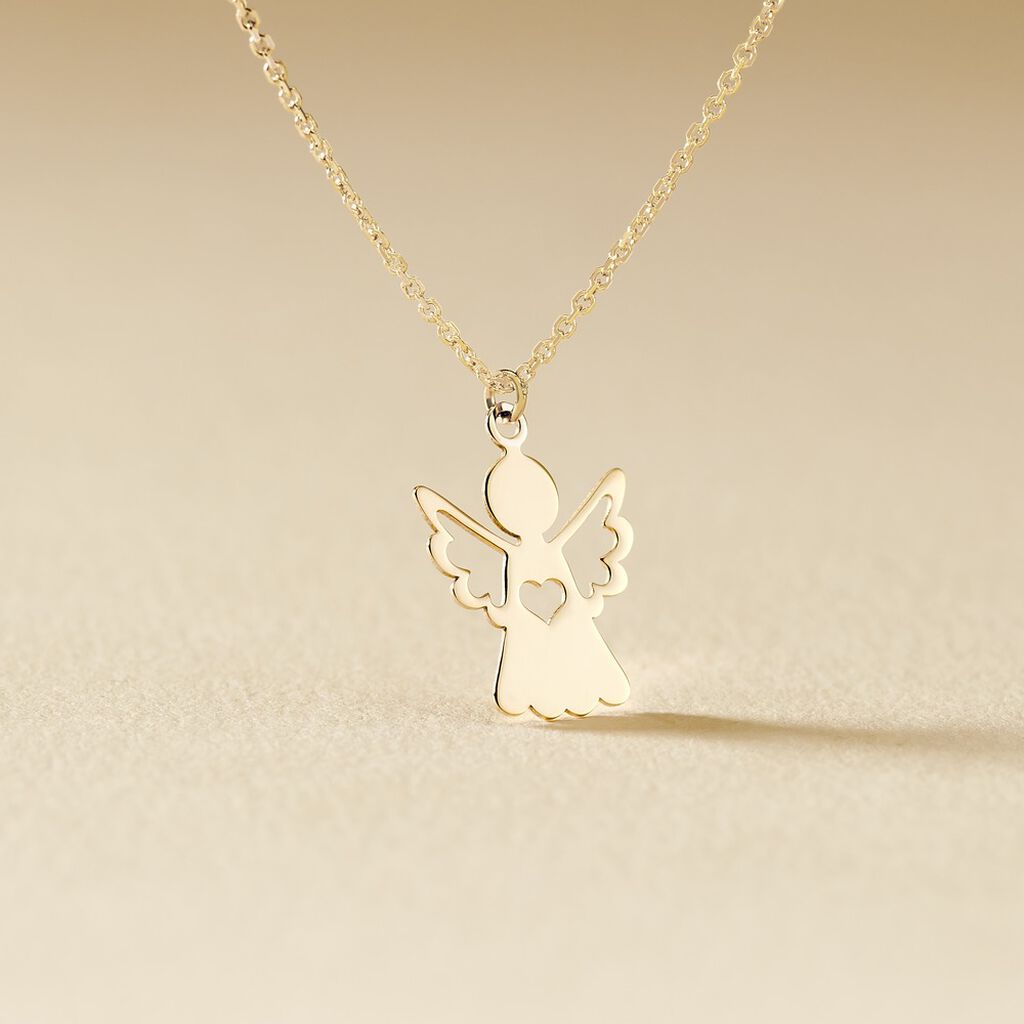 Collier Hallie Ange Et Coeur Or Jaune - Colliers Bapt&ecirc;me Enfant | Histoire d&rsquo;Or