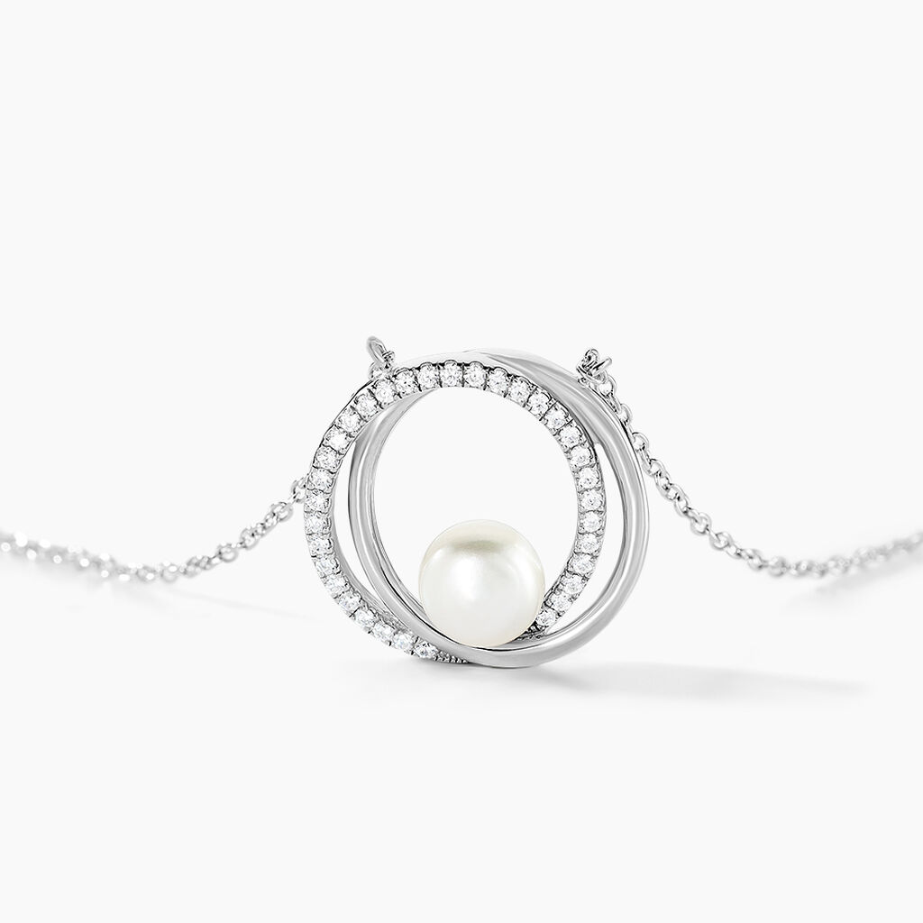 Collier Laury Argent Blanc Perle De Culture Et Oxyde De Zirconium - Colliers fantaisie Femme | Histoire d&rsquo;Or