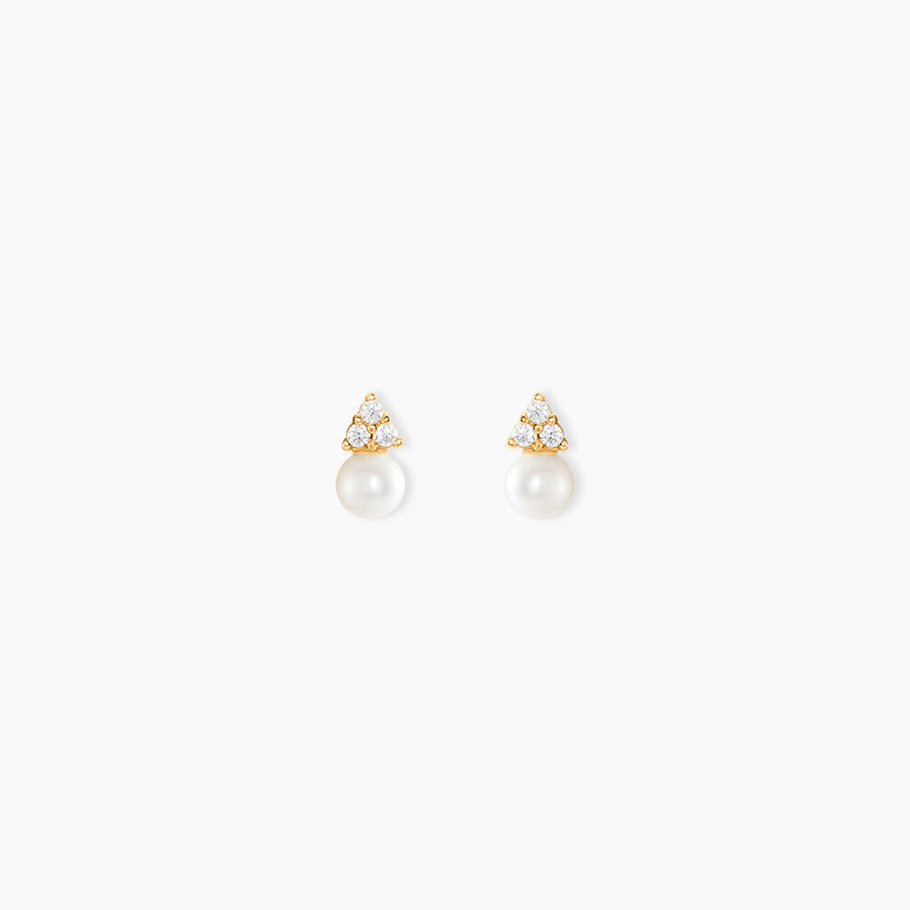 Boucles D'Oreilles Puces Edouarda Or Jaune Perle De Culture Oxyde De Zirconium - Clous d'oreilles Femme | Histoire d&rsquo;Or
