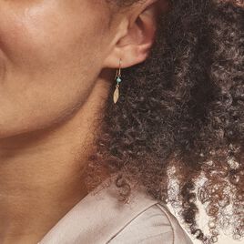 Boucles D'oreilles Pendantes Or Jaune Turquoise - Boucles d'Oreilles Plume Femme | Histoire d’Or