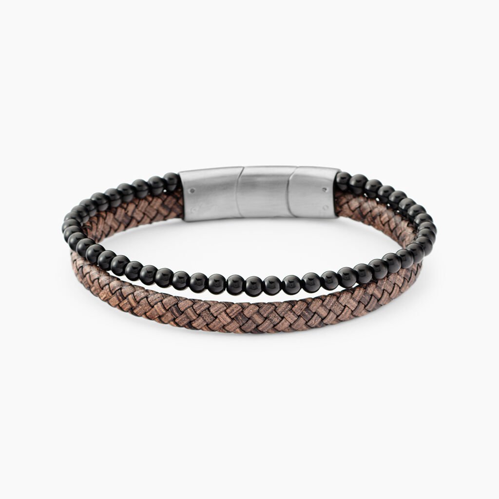 Bracelet Jourdan Cuir De Vache Marron Onyx - Bracelets Homme | Histoire d&rsquo;Or