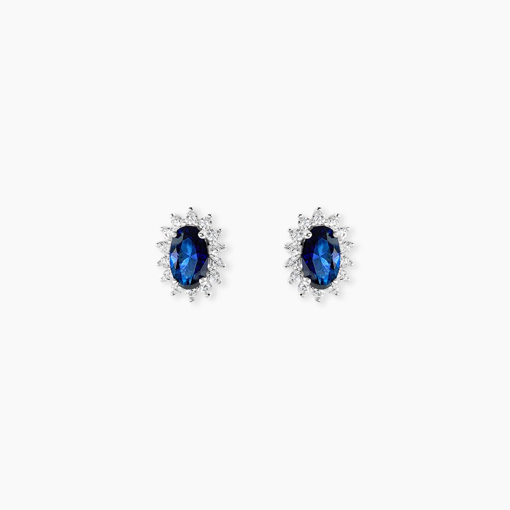 Boucles D'Oreilles Puces Liz Argent Blanc Pierre De Synthese Oxyde De Zirconium - Boucles d'oreilles empierr&eacute;es Femme | Histoire d&rsquo;Or
