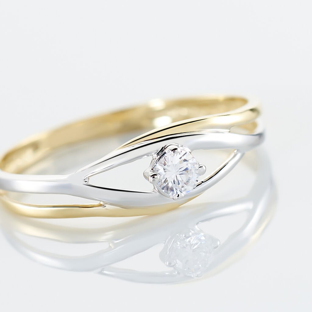 Bague Solitaire Peline Or Bicolore Oxyde De Zirconium - Bagues solitaires Femme | Histoire d&rsquo;Or
