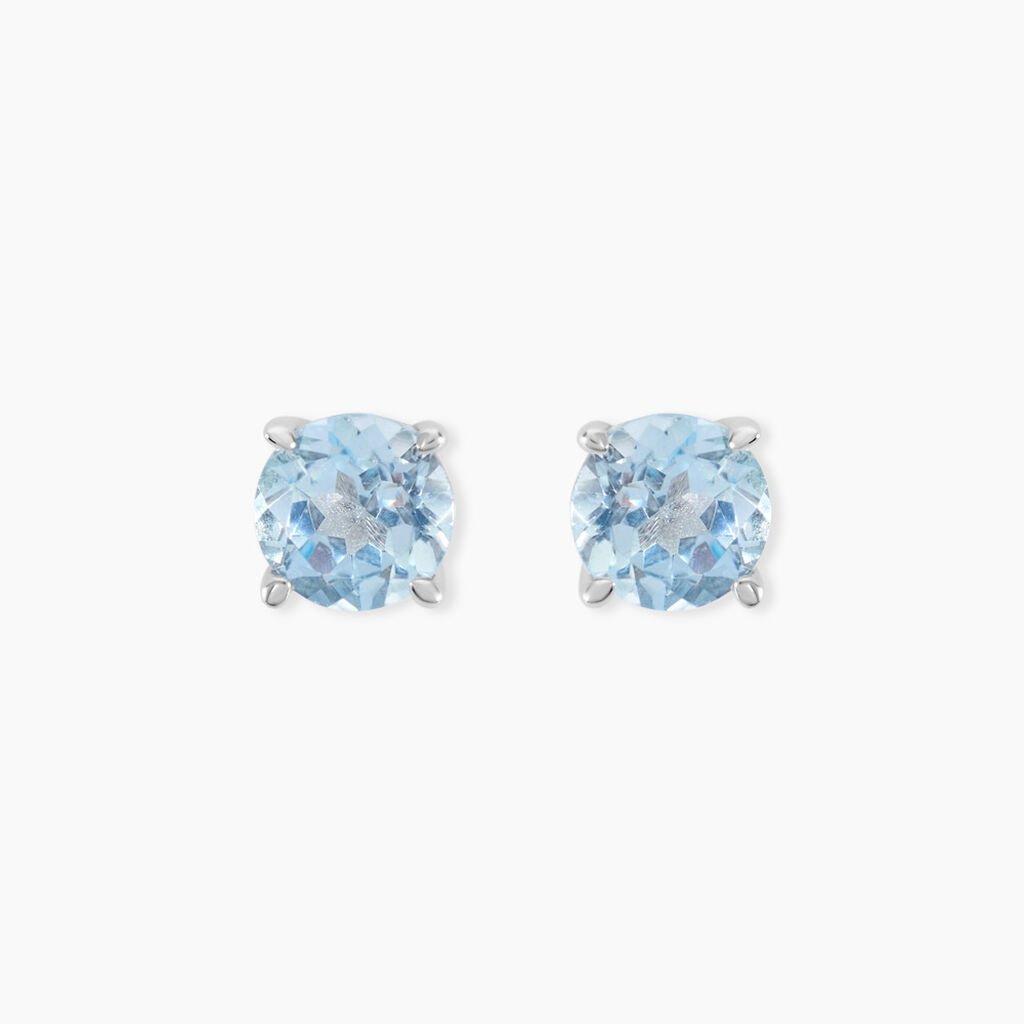 Boucles D'oreilles Puces Elea Or Blanc Topaze Bleu Sky - Clous d'oreilles Femme | Histoire d’Or