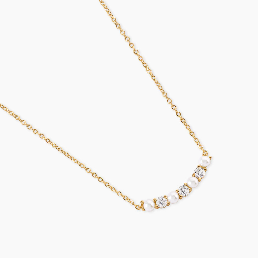 Collier Helena Argent Dor&eacute; A L'Or 750/1000 Perle De Culture Oxyde De Zirconium - Colliers Femme | Histoire d&rsquo;Or