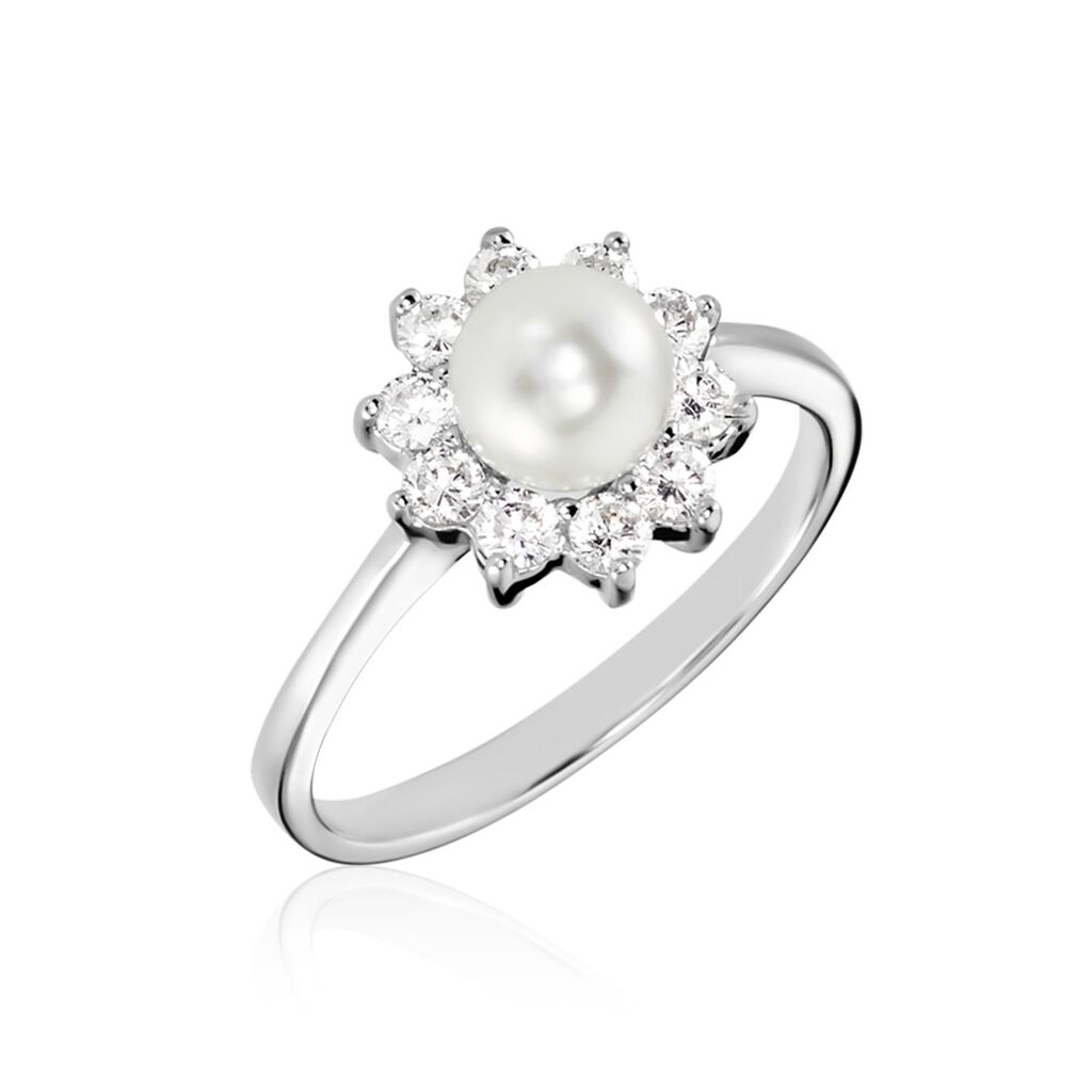 Bague Argent Blanc Cheri Perle De Culture Oxydes De Zirconium - Bagues avec pierre Femme | Histoire d’Or