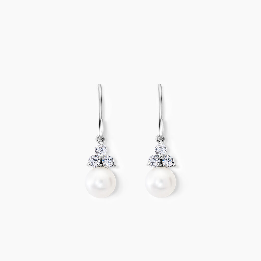 Boucles D'oreilles Pendantes Taissia Or Blanc Perle Culture Et Oxyde - Boucles d'oreilles pendantes Femme | Histoire d&rsquo;Or
