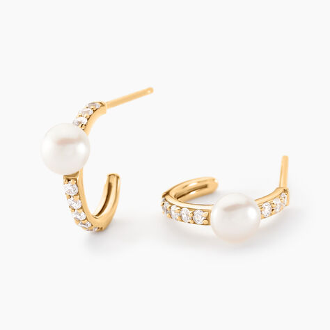 Créoles Peni Or Jaune Perle De Culture Oxyde De Zirconium - Boucles d'oreilles créoles Femme | Histoire d’Or