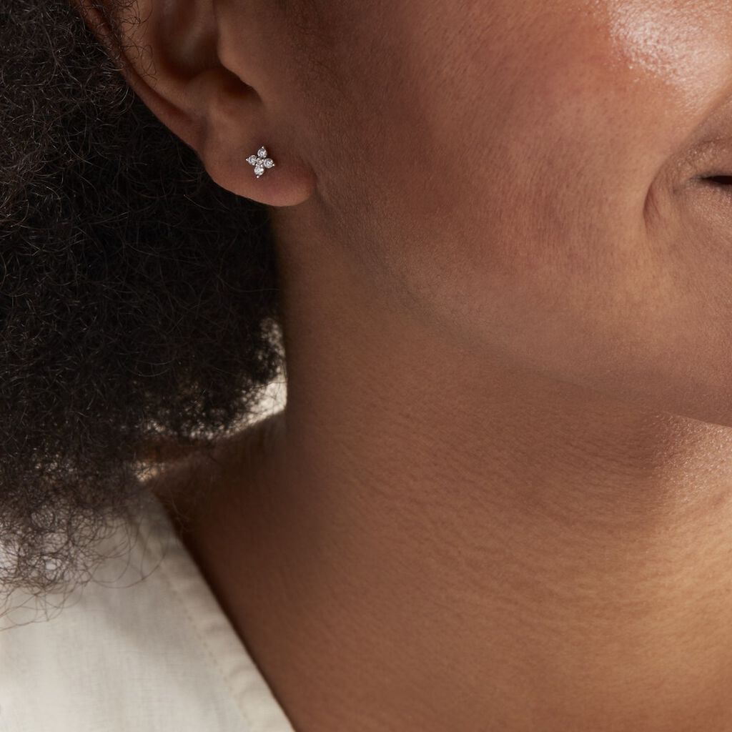 Boucles D'oreilles Puces Winter Flower Or Blanc Oxyde De Zirconium - Clous d'oreilles Femme | Histoire d’Or