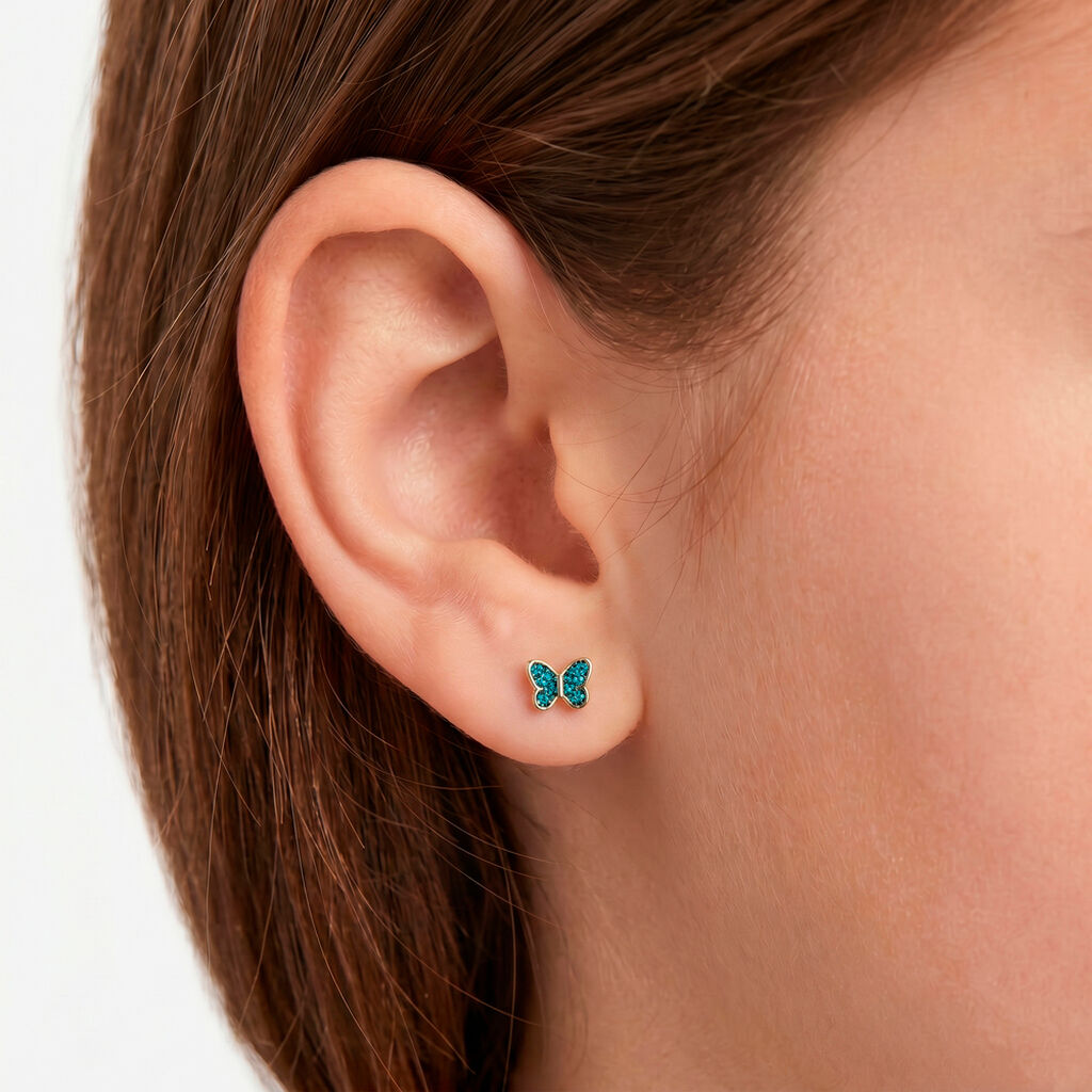 Boucles D'oreilles Puces Solena Papillon Or Jaune - Clous d'oreilles Enfant | Histoire d&rsquo;Or