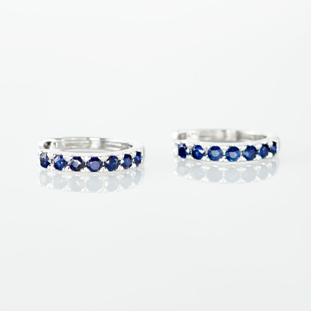 Cr&eacute;oles Or Blanc Killian Saphir - Boucles d'oreilles cr&eacute;oles Femme | Histoire d&rsquo;Or