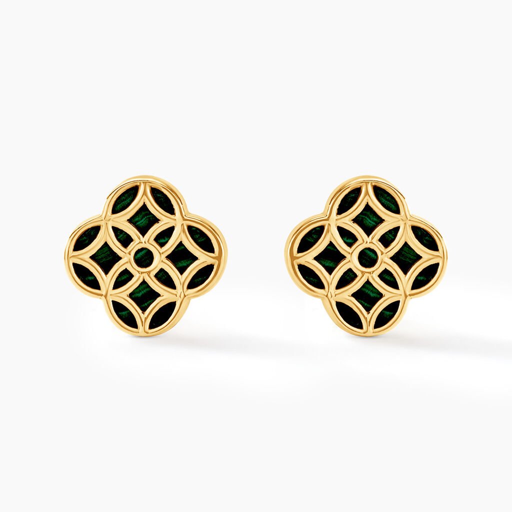 Boucles D'oreilles Puces Rosalite Or Jaune Malachite - Clous d'oreilles Femme | Histoire d&rsquo;Or