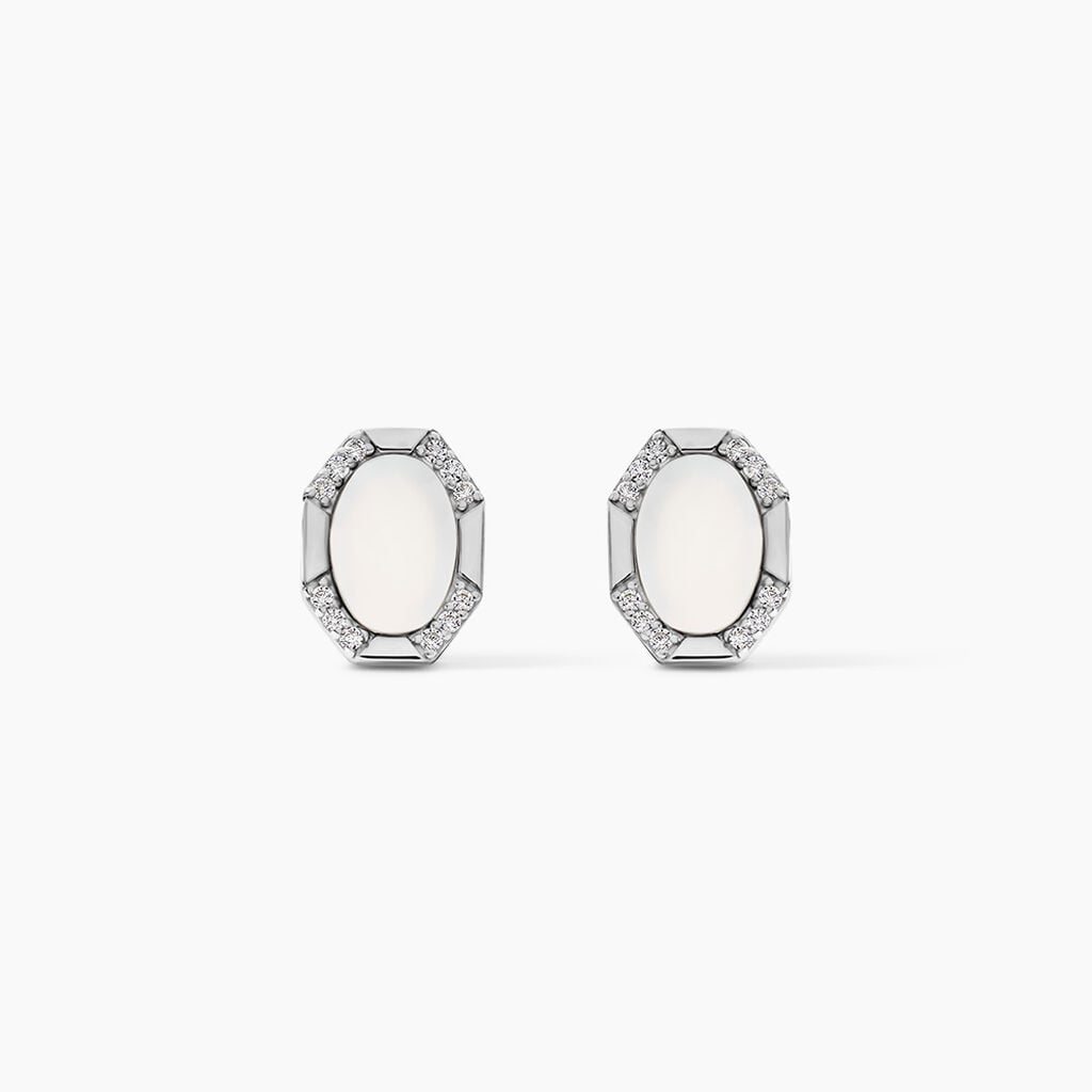 Boucles D'Oreilles Puces Margot Argent Blanc Nacre Oxyde De Zirconium -  Femme | Histoire d&rsquo;Or