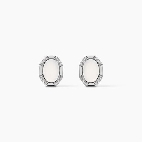 Boucles D'Oreilles Puces Margot Argent Blanc Nacre Oxyde De Zirconium -  Femme | Histoire d&rsquo;Or