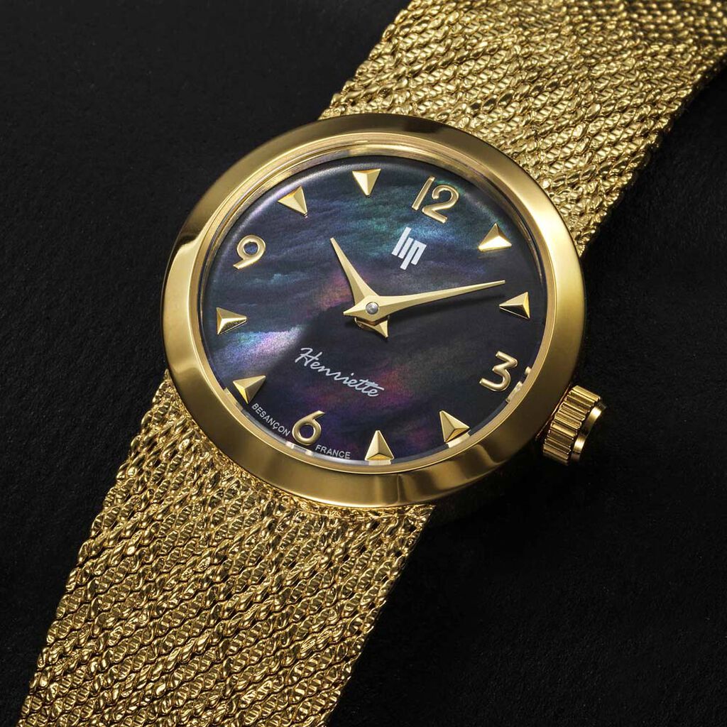 Montre Lip Henriette 22 Nacre Noire - Id&eacute;es cadeaux Femme | Histoire d&rsquo;Or