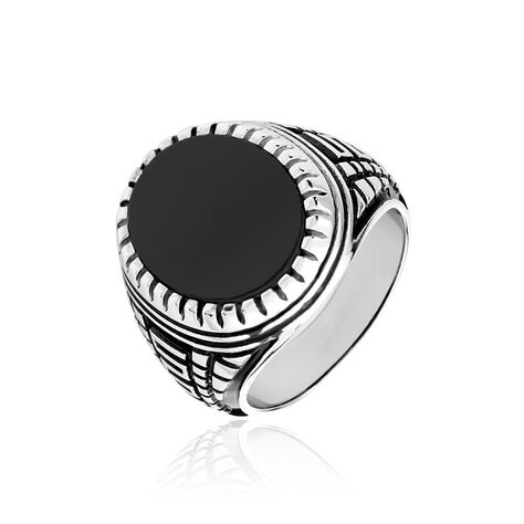 Bague Argent Blanc Thimeo Agathe Noire - Bagues solitaires Homme | Histoire d’Or