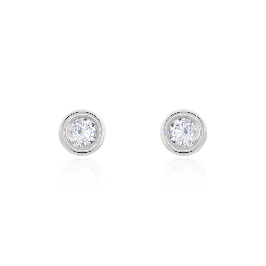 Boucles D'oreilles Puces Eden Serti Pneu Or Blanc Oxyde De Zirconium - Clous d'oreilles Femme | Histoire d’Or