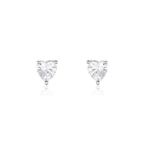 Boucles D'oreilles Puces Breana Argent Blanc Oxyde De Zirconium - Boucles d'Oreilles Coeur Femme | Histoire d’Or