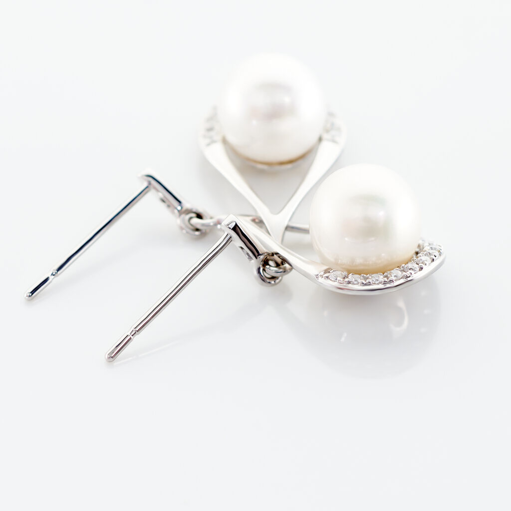 Boucles D'oreilles Patricia Or Blanc Perle De Culture Oxyde - Boucles d'oreilles pendantes Femme | Histoire d’Or