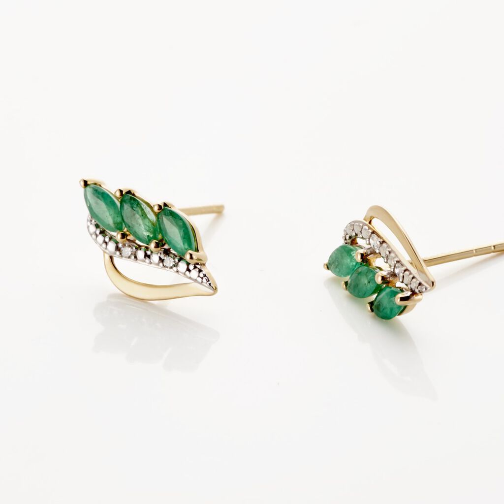 Boucles D'oreilles Puces Or Jaune  Sheelagh Emeraudes Diamants - Clous d'oreilles Femme | Histoire d’Or