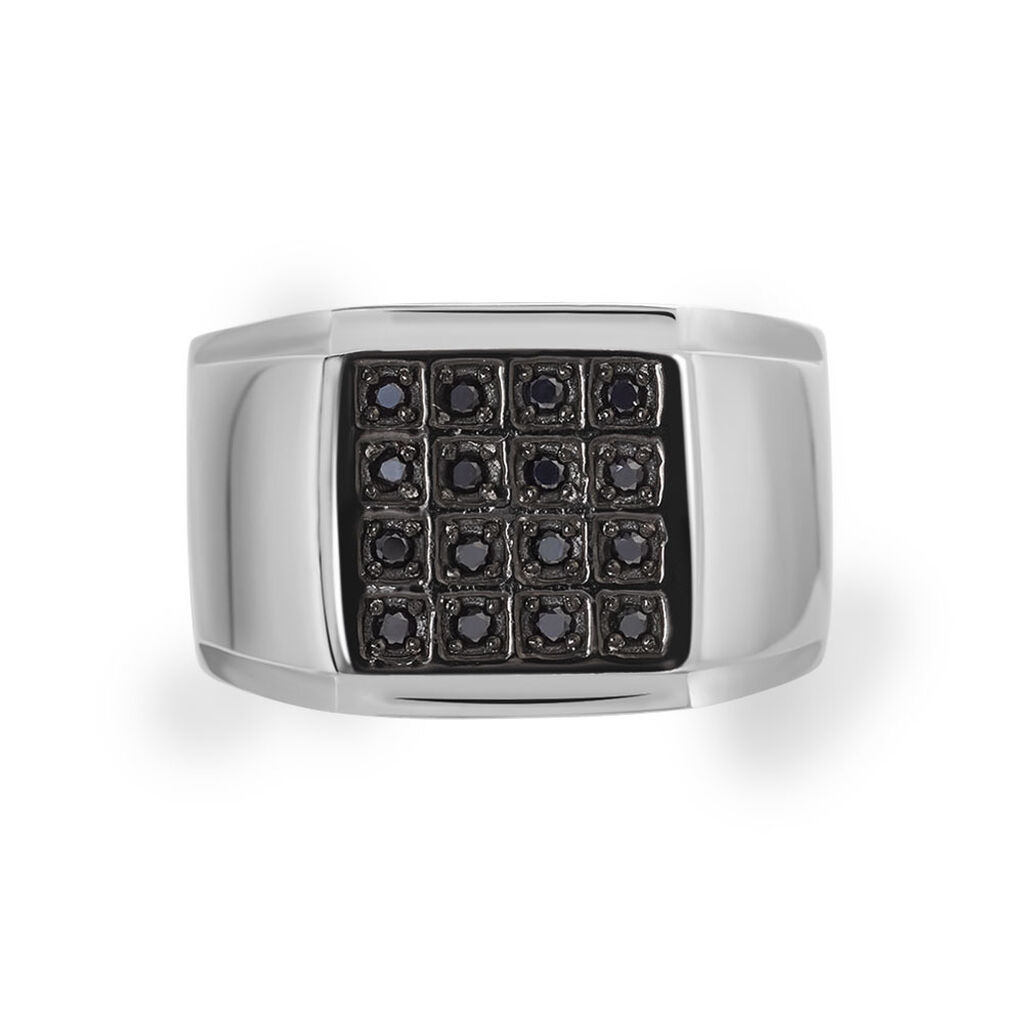 Bague Chevalière Acier Vieillit Teodor Oxydes De Zirconium - Bagues avec pierre Homme | Histoire d’Or
