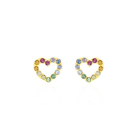 Boucles D'oreilles Or Jaune Ernesta C&oelig;ur Oxydes - Clous d'oreilles Femme | Histoire d&rsquo;Or