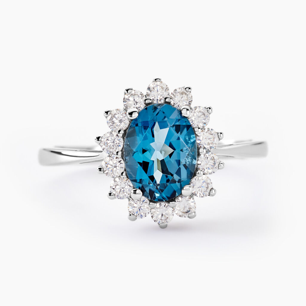 Bague Or Blanc Quintilla Topaze London Blue Et Oxydes - Bagues solitaires Femme | Histoire d’Or