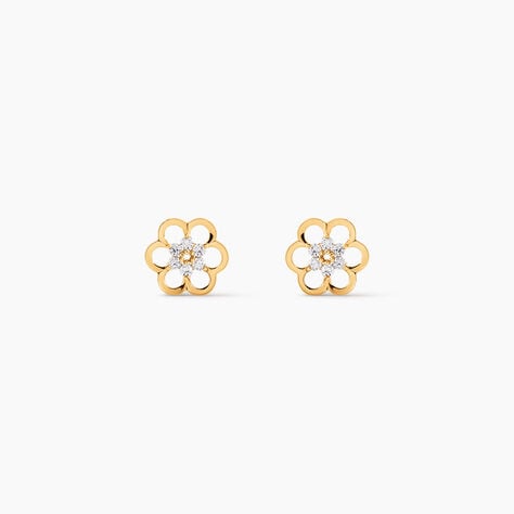 Boucles D'Oreilles Puces Philine Argent Dor&eacute; A L'Or 750/1000 Oxyde De Zirconium - Boucles d'oreilles fantaisie Enfant | Histoire d&rsquo;Or