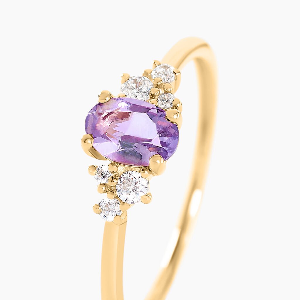 Bague Pansy Or Jaune Am&eacute;thyste Oxyde De Zirconium - Bagues solitaires Femme | Histoire d&rsquo;Or