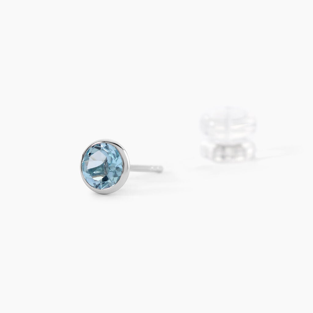 Boucles D'oreilles Puces Edy Serti Clos Or Blanc Topaze - Boucles d'oreilles empierr&eacute;es Femme | Histoire d&rsquo;Or