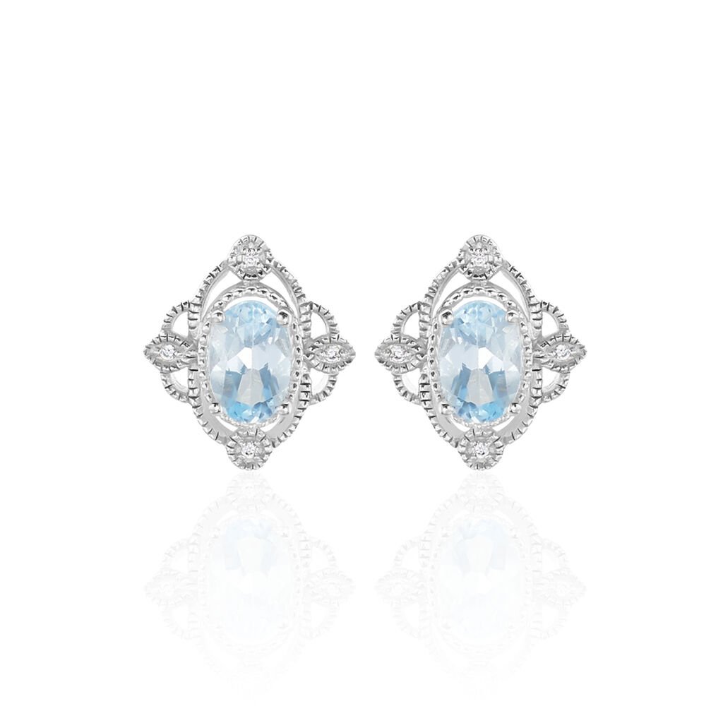 Boucles D'oreilles Puces Amance Or Blanc Topaze Et Oxyde De Zirconium - Clous d'oreilles Femme | Histoire d&rsquo;Or