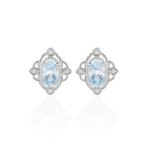 Boucles D'oreilles Puces Amance Or Blanc Topaze Et Oxyde De Zirconium - Clous d'oreilles Femme | Histoire d&rsquo;Or
