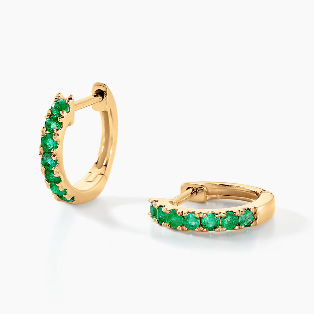 Cr&eacute;oles Or Jaune Killian Emeraudes - Boucles d'oreilles cr&eacute;oles Femme | Histoire d&rsquo;Or