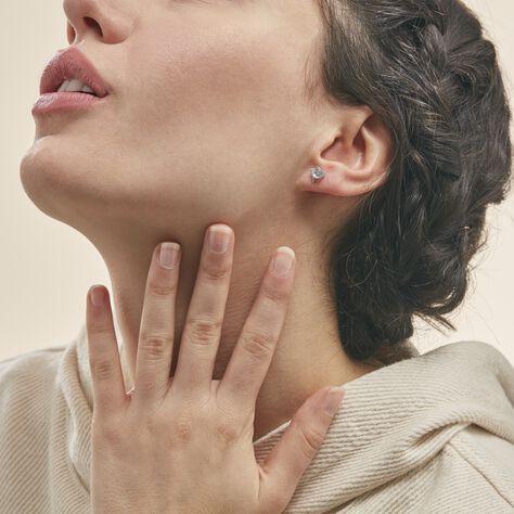 Boucles D'oreilles Puces Eva Or Blanc Topaze Et Oxyde De Zirconium - Clous d'oreilles Femme | Histoire d’Or
