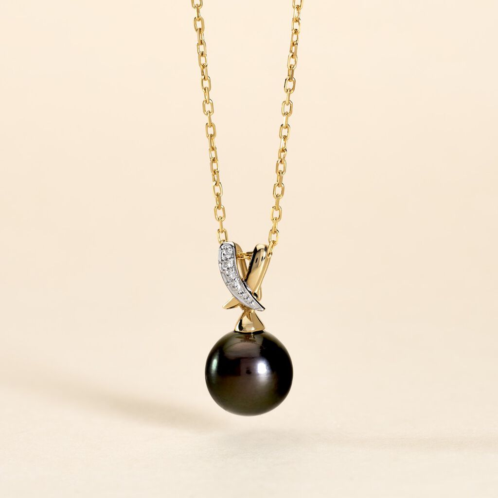 Pendentif Nilma Or Jaune Perle De Culture De Tahiti Et Diamant - Pendentifs Femme | Histoire d&rsquo;Or