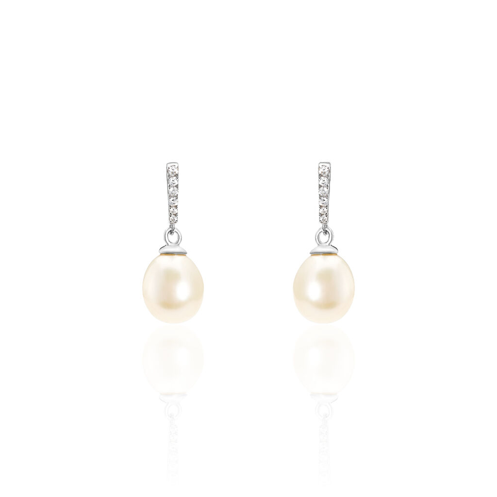Boucles D'oreilles Pendantes Coria Argent  Perle De Culture Et Oxyde - Boucles d'oreilles fantaisie Femme | Histoire d’Or