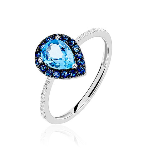 Bague Kenza Or Blanc Topaze Et Saphir Et Diamant - Bagues solitaires Femme | Histoire d’Or