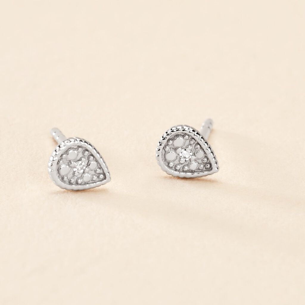 Boucles D'oreilles Puces Mon Premier Diamant Or Blanc - Clous d'oreilles Femme | Histoire d&rsquo;Or