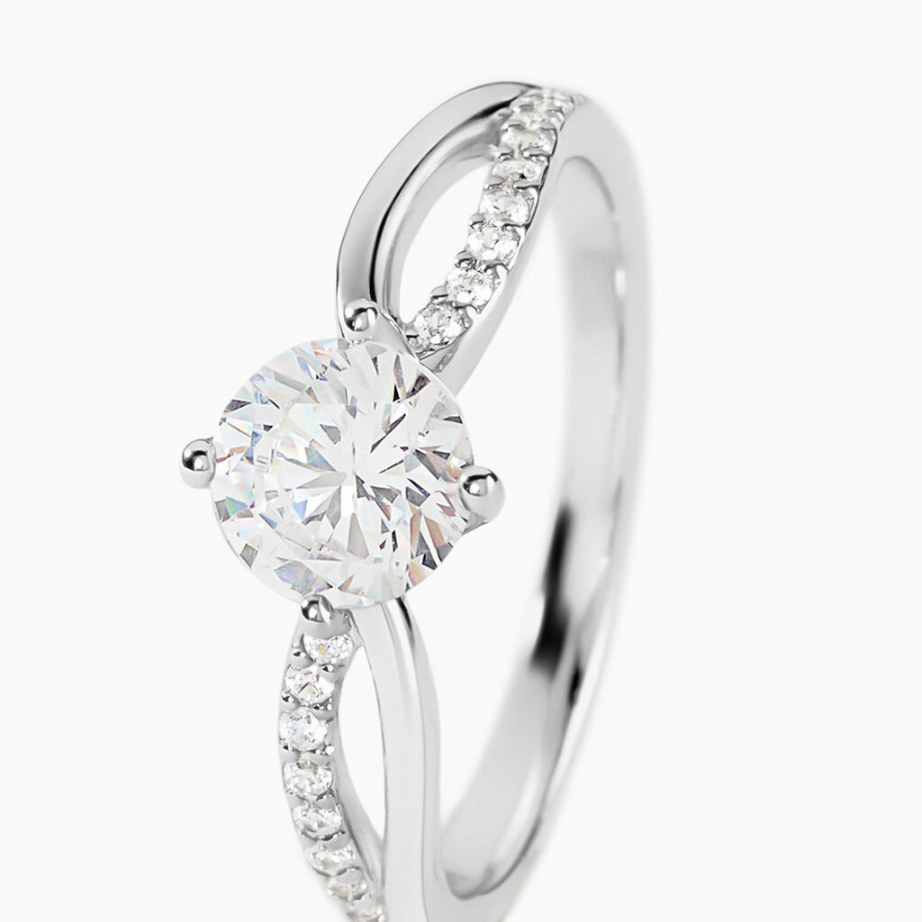 Bague Solitaire Essie Argent Blanc Oxyde De Zirconium - Bagues de fian&ccedil;ailles ronde Femme | Histoire d&rsquo;Or